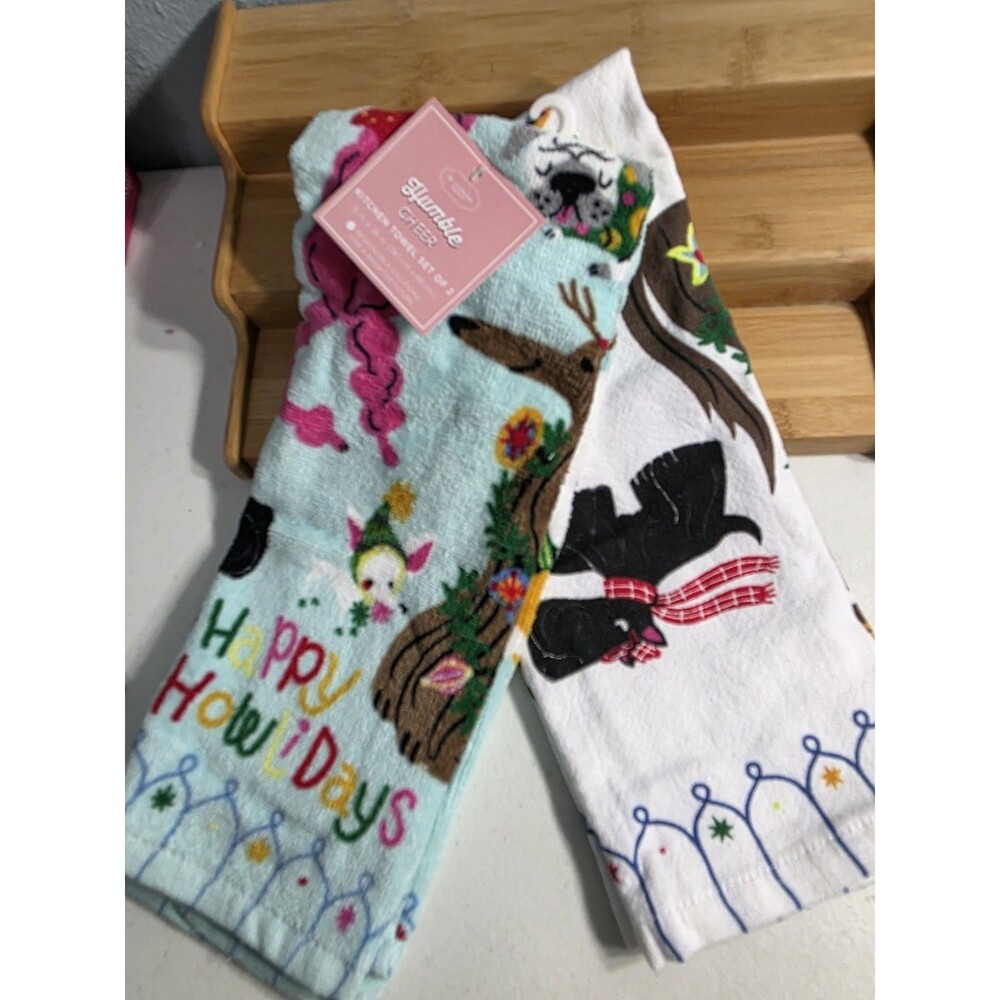 2 St Nicholas Square Happy Howlidays Puppy Dog Kitchen Towels Dachshund Scotty